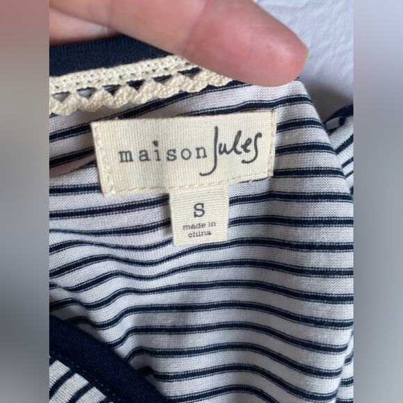 Maison Jules NWT Women's Sm Beach Nautical Navy Stripe Boho Lace Floral Tank Top - Picture 6 of 11